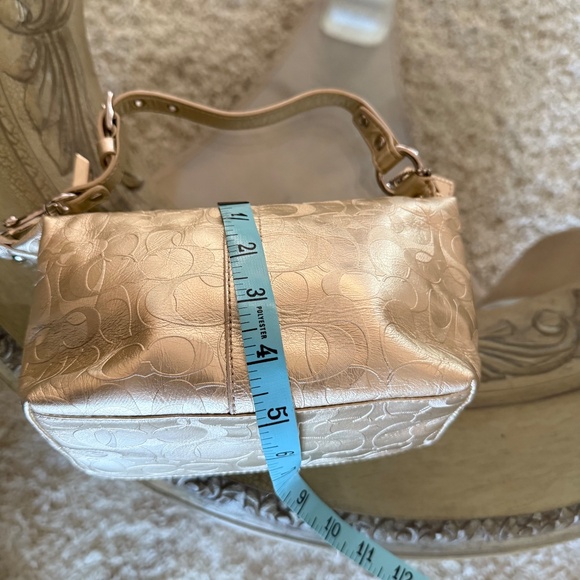 COACH Mini Top Handle Shoulder Bag Metallic Gold Embossed Signature C Leather - Picture 10 of 11
